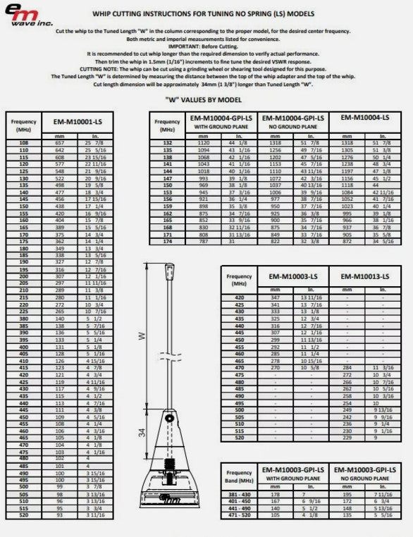 EMWAVE EM-M10001-LS VHF/UHF 1/4 Wave Antenna BLACK
