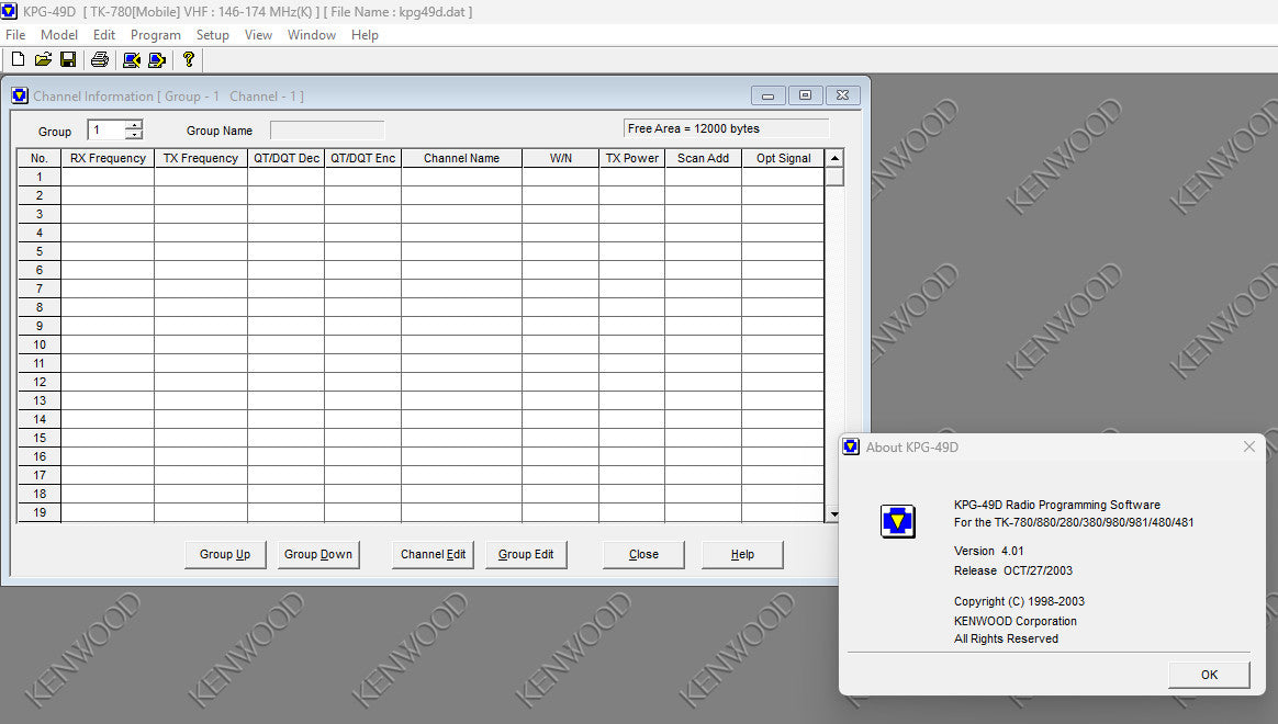 Kenwood Radio Programming Software - KPG-49D 4.02 TK-780 880 TK280 380 TK480 481 TK980 981 Digital Download