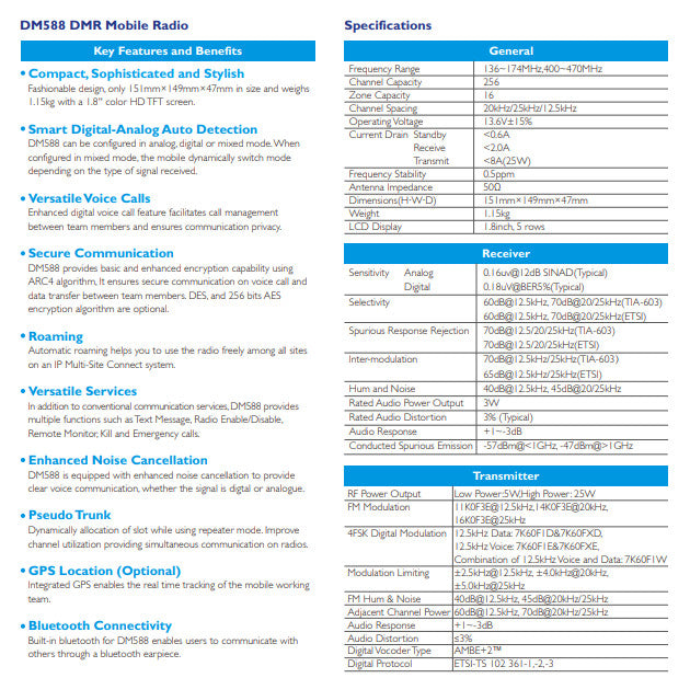 Kirisun DM-588 VHF Mobile Radio DMR 256CH 25W