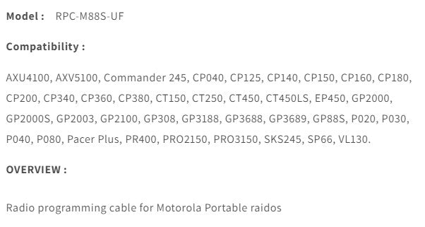 USB Programming Cable for Motorola CP200 CT150 CT250 CT450 MAXTON DATA