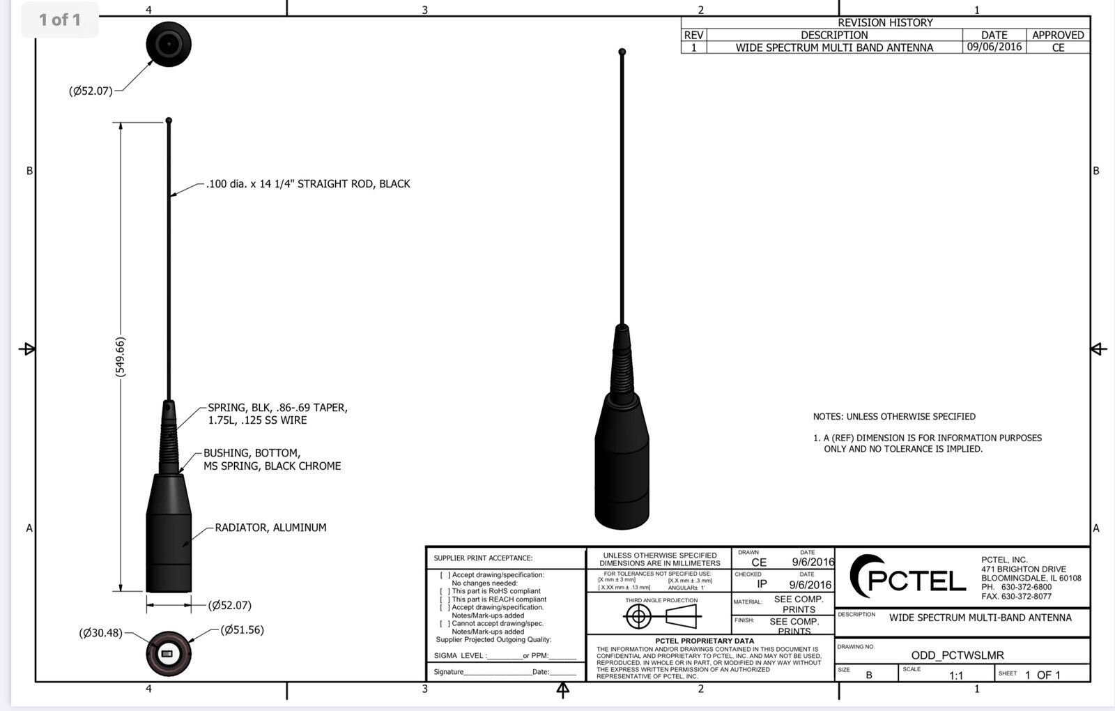 PCTEL PCTWSLMR Wideband Full Spectrum Antenna