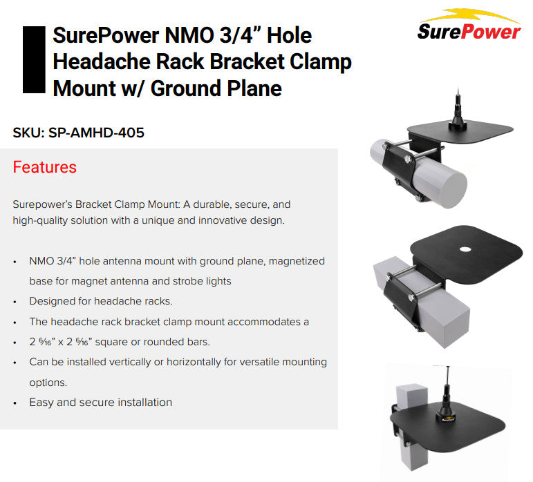 SurePower Headache Rack Mounting Plate 3/4" Hole 6.5" Square Alberta Radio Supply