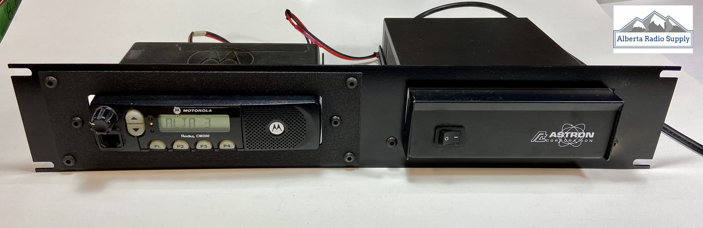 Astron Power supply rack mount with 2 way radio Alberta Radio Supply