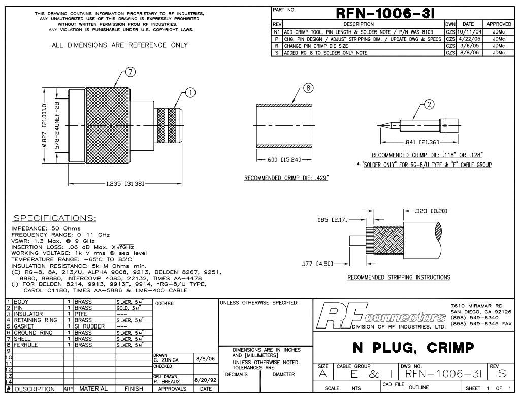 N Male Crimp Connector for LMR-400 CNT-400 RFC-400