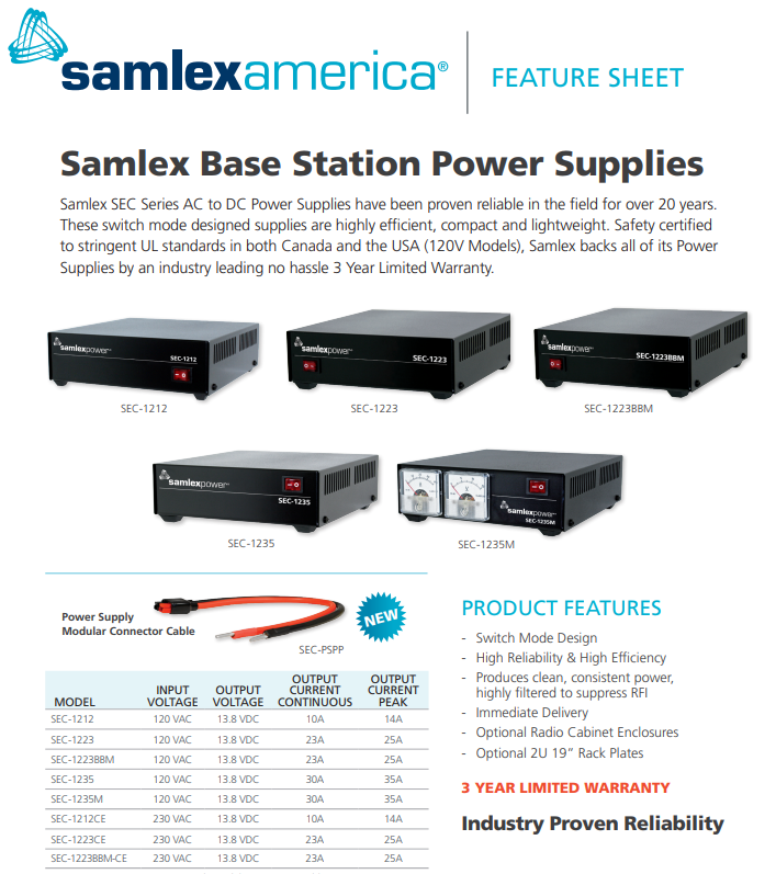 Samlex SEC-1223 12V 23 AMP DC Power Supply
