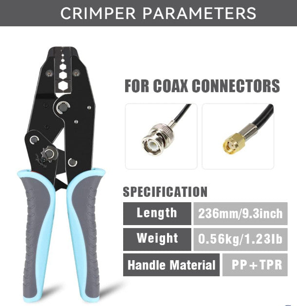 Coaxial Crimping Tool KIT - 5 DIES + CUTTER + STRIPPER