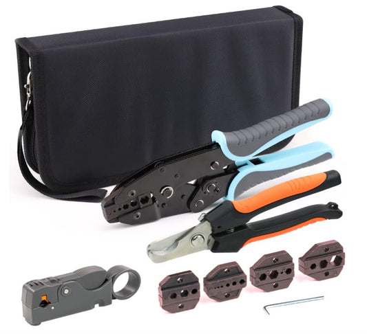 Coaxial Crimping Tool KIT - 5 DIES + CUTTER + STRIPPER