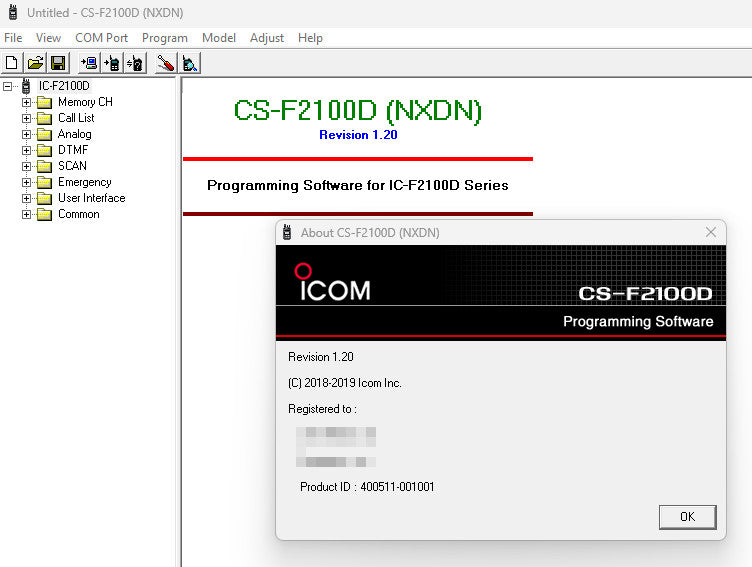 USB Programming Cable for Icom IC-F1100D F2100D Radios + Software CS-F2100D Alberta Radio Supply