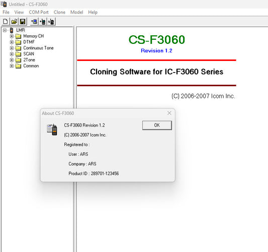 Icom Programming Software - CS-F3060 V1.2 V1.1  Digital Download