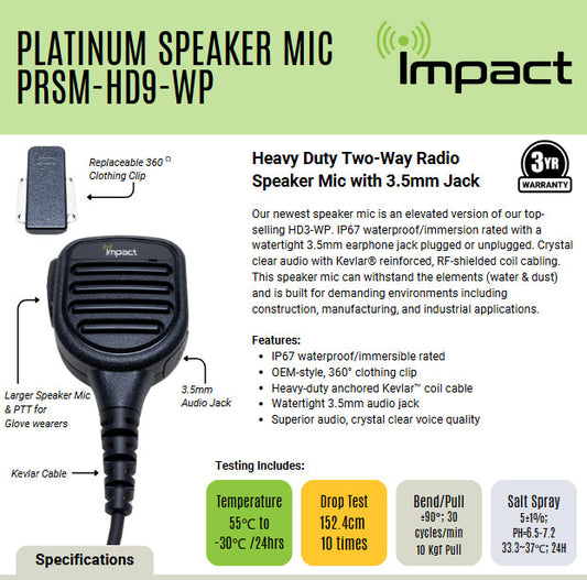 IMPACT HD Lapel Mic - KENWOOD  PRSM-HD9-WP K1 TK-2102 TK2130 NX220 NX-1202 NX1302 NX240