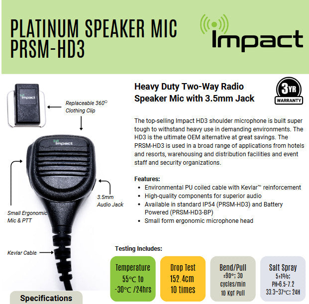 IMPACT HD Lapel Mic -  KENWOOD RADIOS  HD3  --   CHOOSE YOUR MODEL