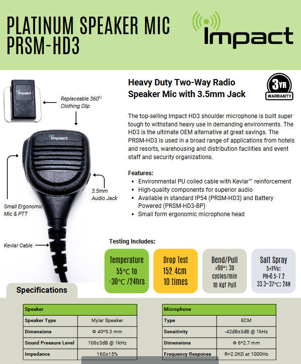 IMPACT HD Lapel Mic - VERTEX  PRSM-HD3 VY1A  EVX534 VX459 VX354 VX264
