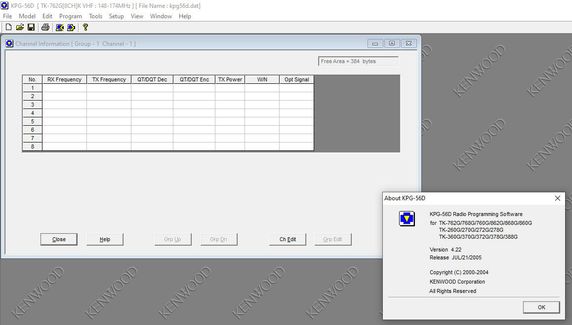 Kenwood Radio Programming Software - KPG-56D V4.22 TK-762G 760G Alberta Radio Supply