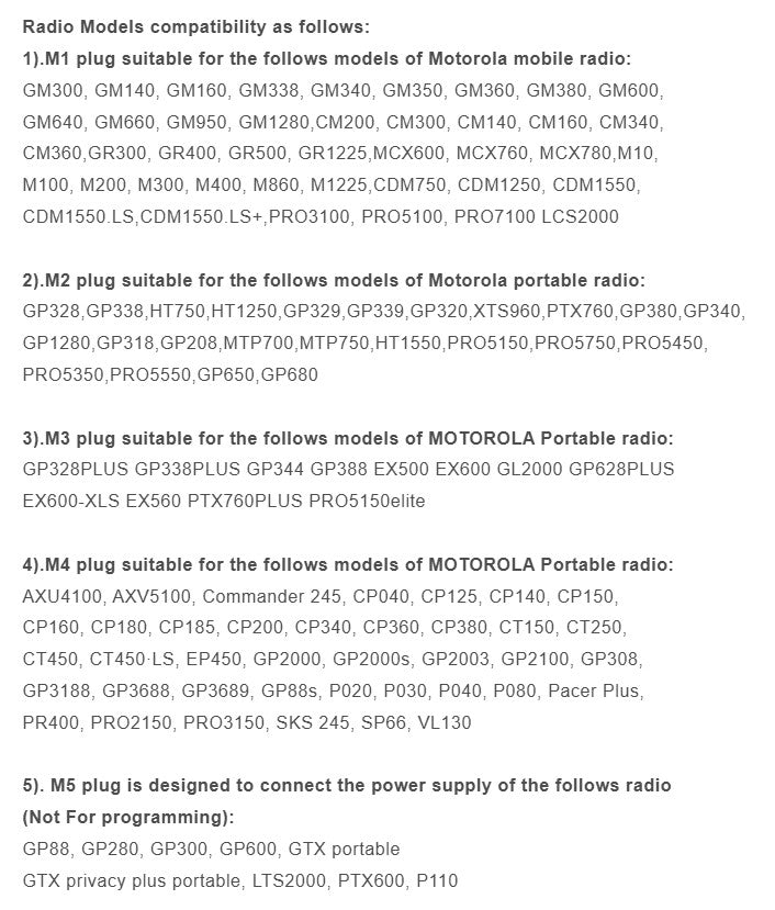 USB Programming Cable for Motorola Radios 5 in 1 - Mobiles + Portables FTDI