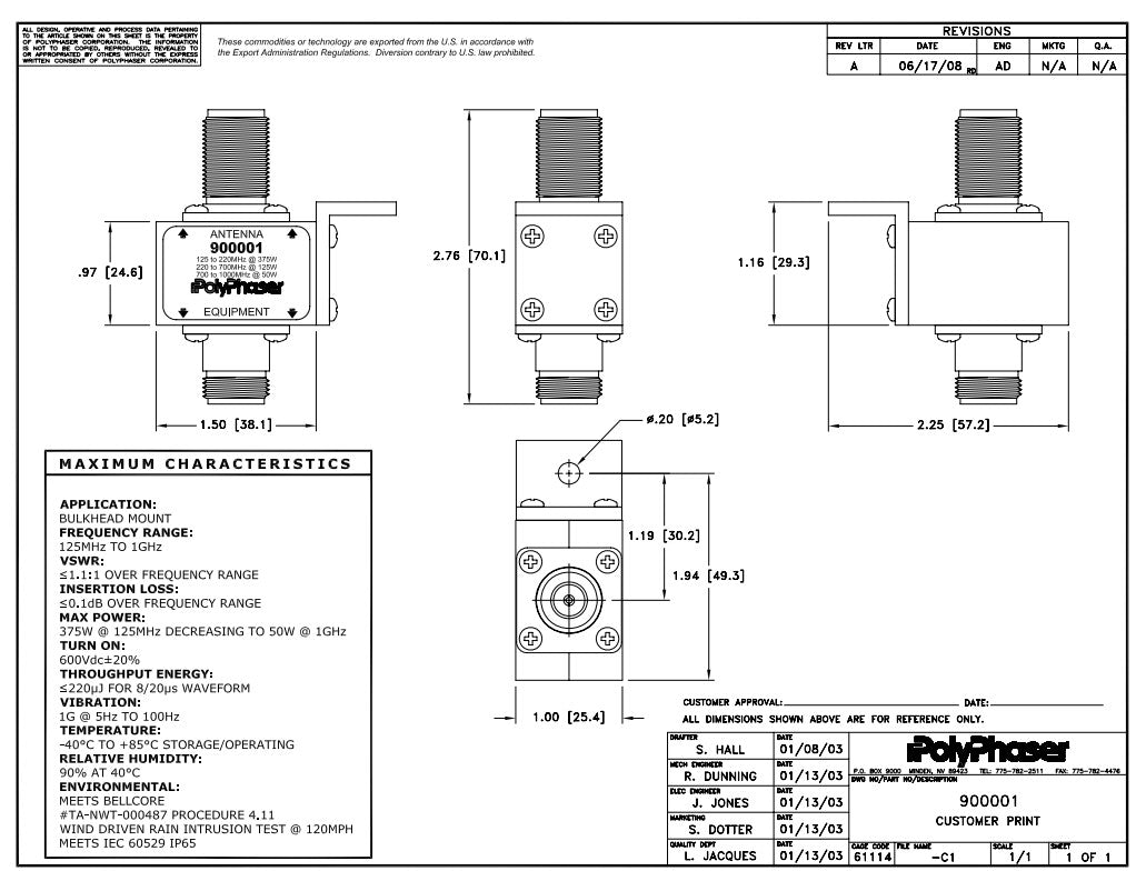 Polyphaser 900001 Coaxial Lightning Arrestor  IS-B50LN-C0