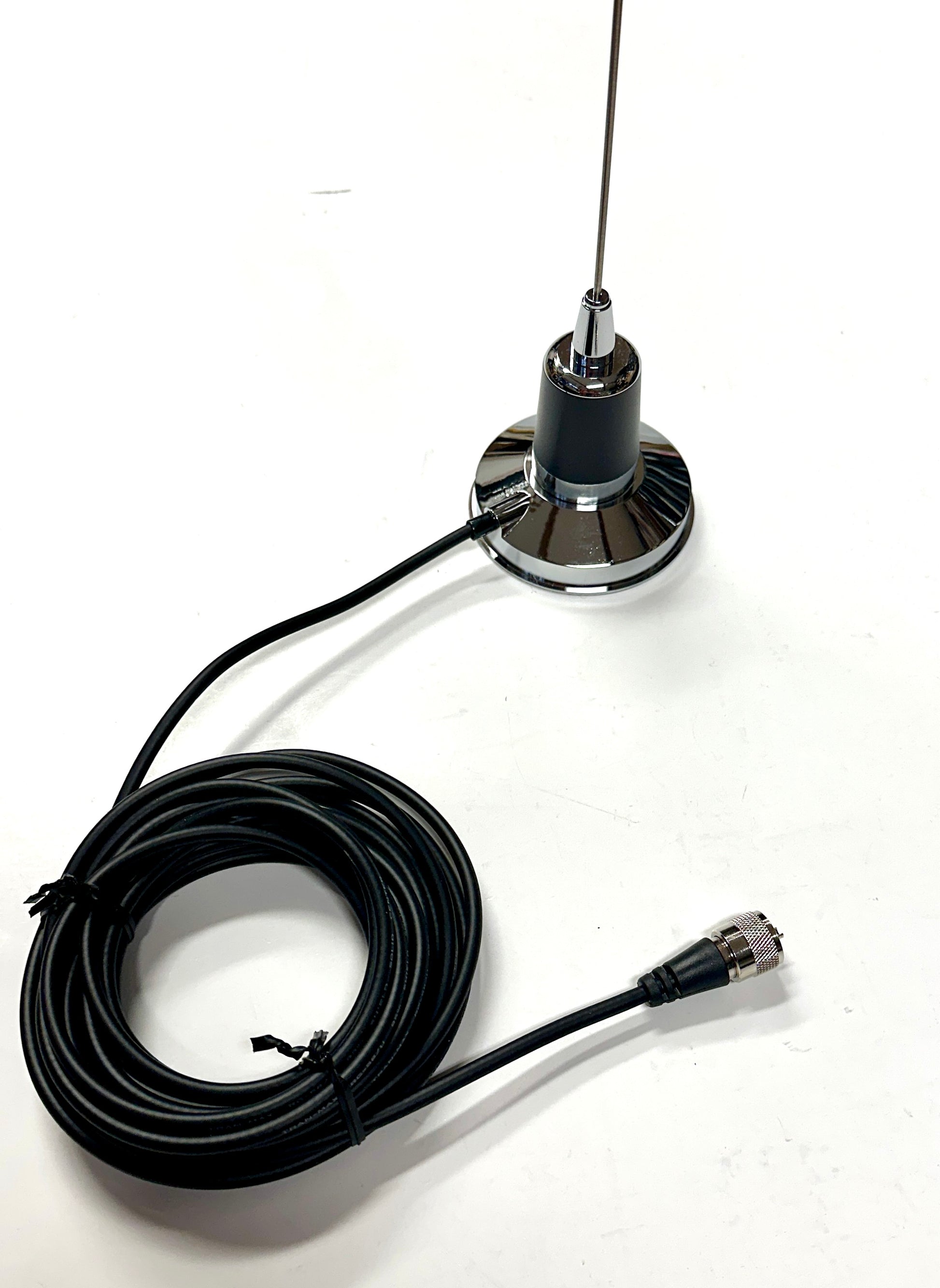 Antenna with a coiled cable on a white background
