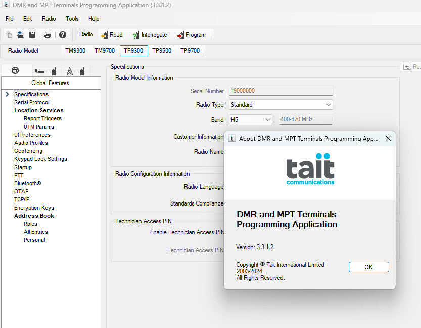 Tait Programming Software - TM8200 TM9300 TP9300 TP9500 TP9700 DMR MPT Alberta Radio Supply