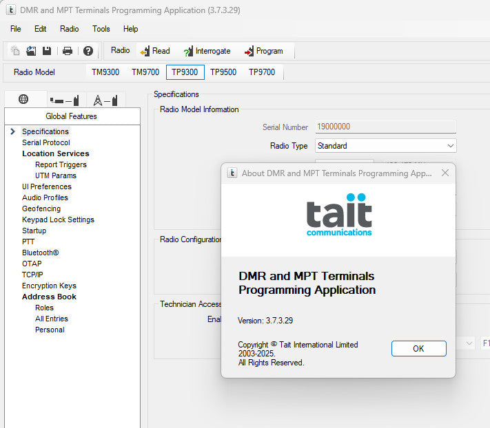 Tait Programming Software - TM8200 TM9300 TM9700 TP9300 TP9500 TP9700 DMR MPT
