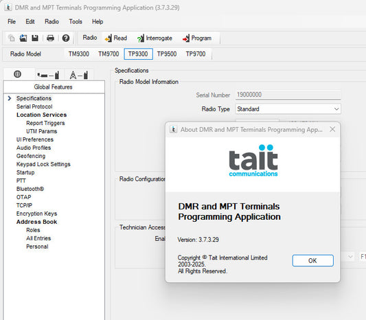 Tait Programming Software - TM8200 TM9300 TM9700 TP9300 TP9500 TP9700 DMR MPT