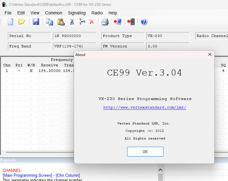 Vertex Programming Software  CE-99 V3.04 EIA VX-231