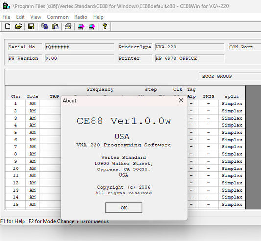 Vertex Programming Software  CE-88 V1.0.0w VXA-220