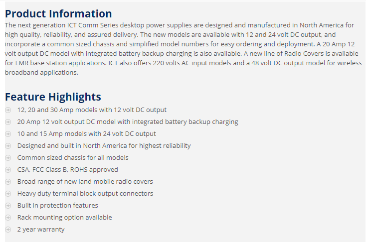 ICT 12-20  12V 20AMP Power Supply