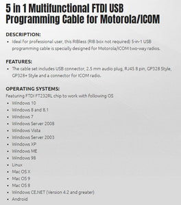 USB Programming Cable for Motorola Radios 5 in 1 - Mobiles + Portables