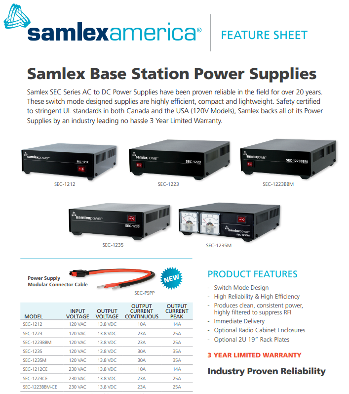 Samlex SEC-1223 12V 23AMP DC Power Supply
